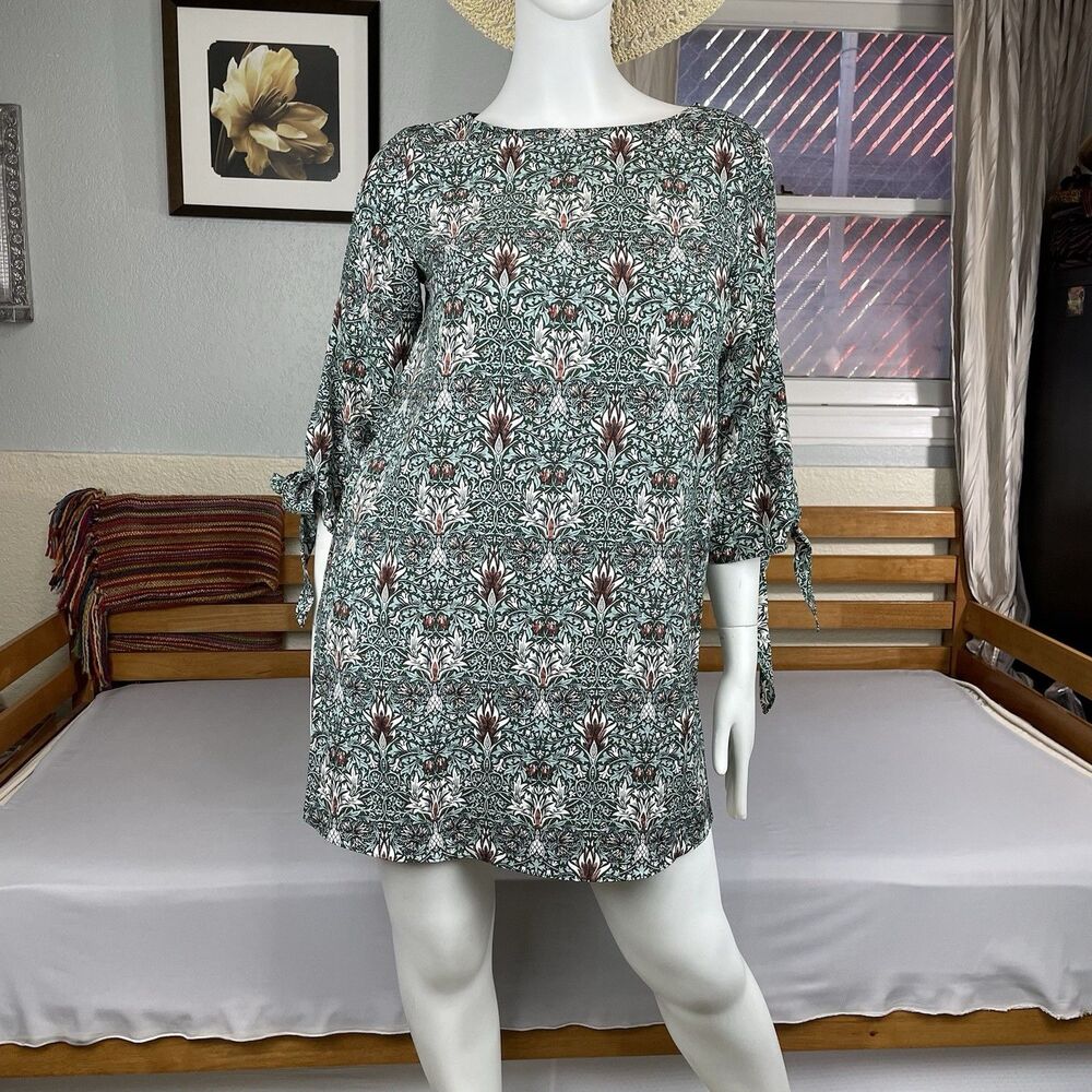Morris & Co x H&M Tunic/Shift Mini Dress Women's US 10 Green Floral Twee Retro